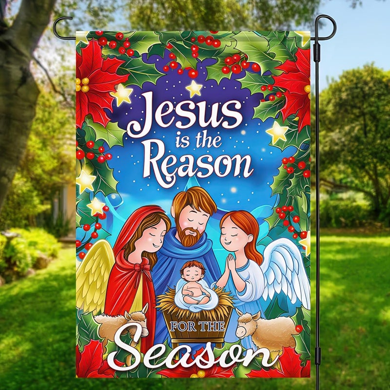 BlissYard Winter Christmas Garden Flag Jesus Nativity Double Sided Garden Flag Nativity Scene and 'Jesus is the Reason for the Season' Outdoor Home Room Decor Event Party Supplies 12x18 Inch - Image 4